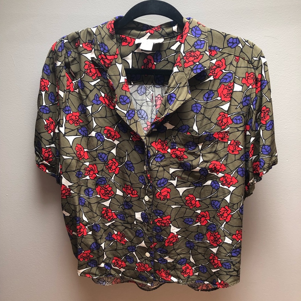 Vintage Green Floral Button Down Shirt